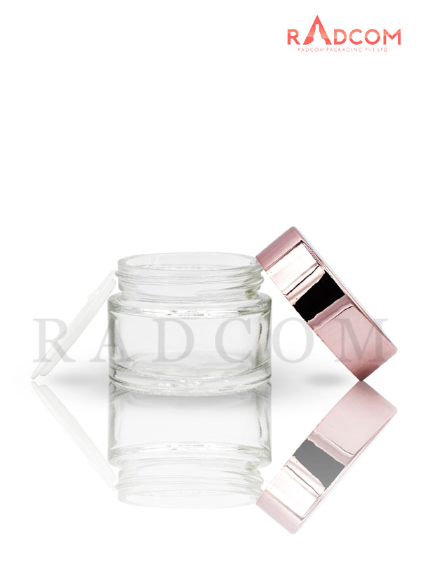50GM Shine Clear Glass Jar with Rosegold Cap with Lid and Wad